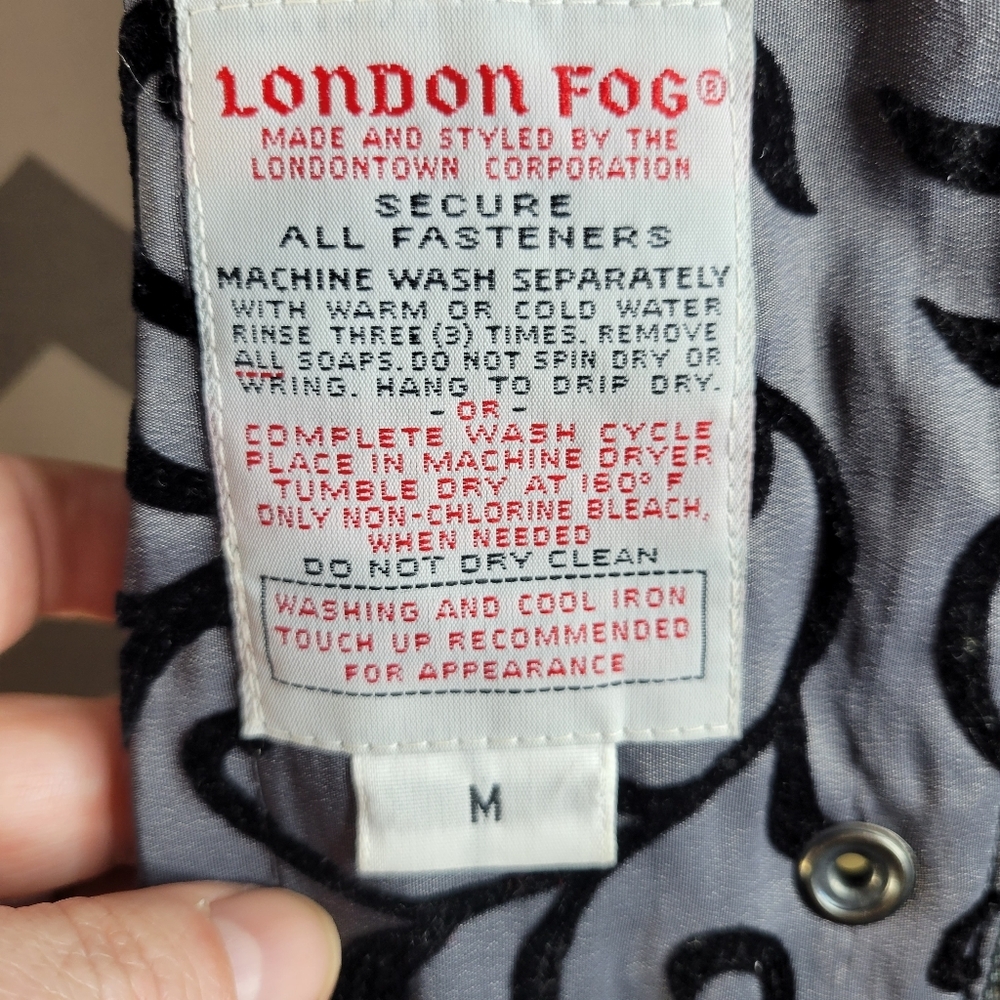 Womans London Fog Hooded Gray Bomber Black Velvet Scroll Design Size Medium - Picture 11 of 15
